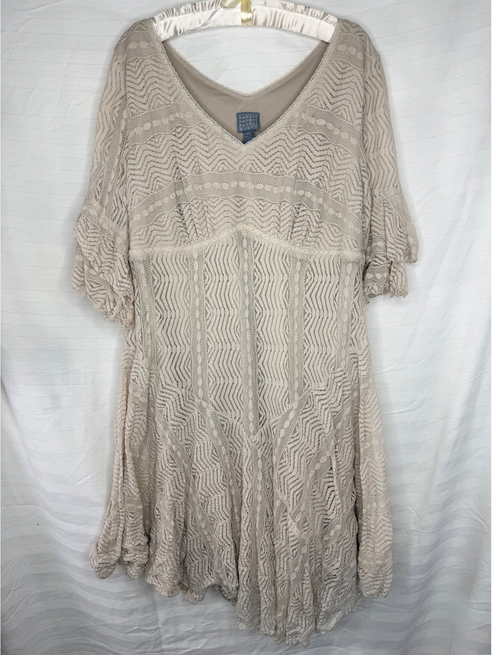 Rabbit Rabbit Rabbit Lace Boho Babydoll Dress 20W Off White Ruffle Sleeve